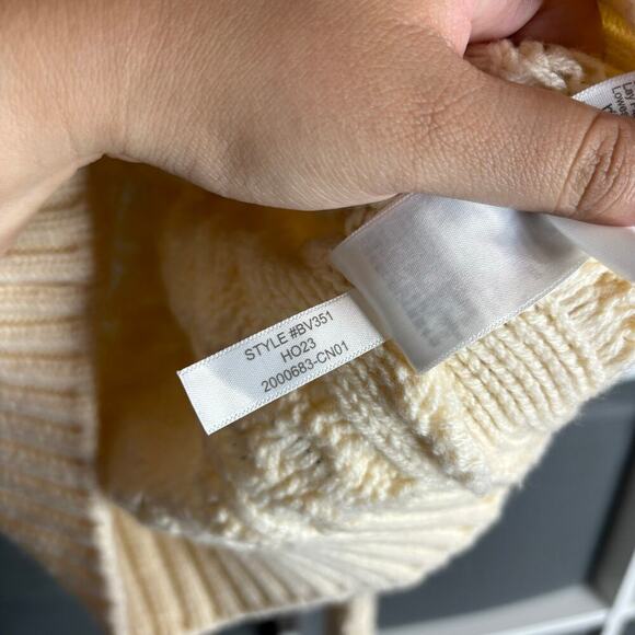 J. Crew Cable Knit Ruffle Neck Cardigan Sweater Butter Size M - Picture 6 of 6